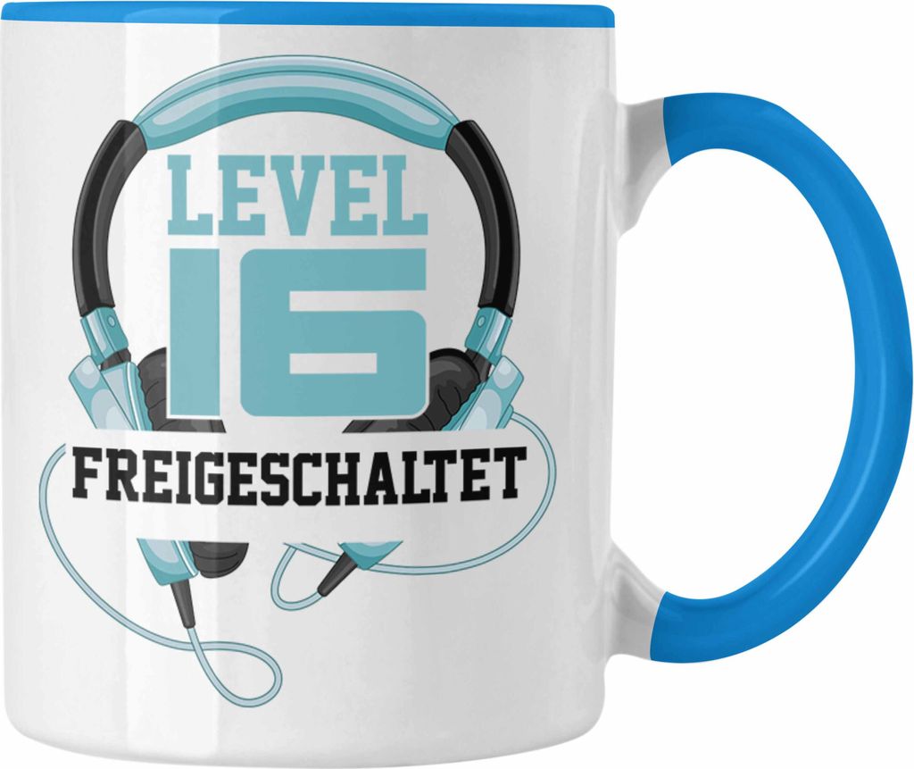 Trendation - 16. Geburtstag Tasse Jungen Jungs Geschenk 16er Geschenkidee 16 Sohn Gamer Zocker Sprüche Lustig (Blau)