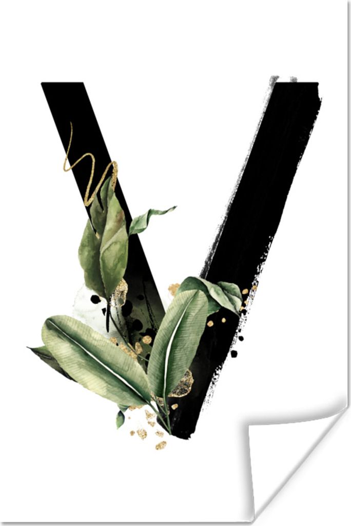 MuchoWow Poster Dschungel - Weiß - Buchstabe V 60x90 cm - Wanddekoration