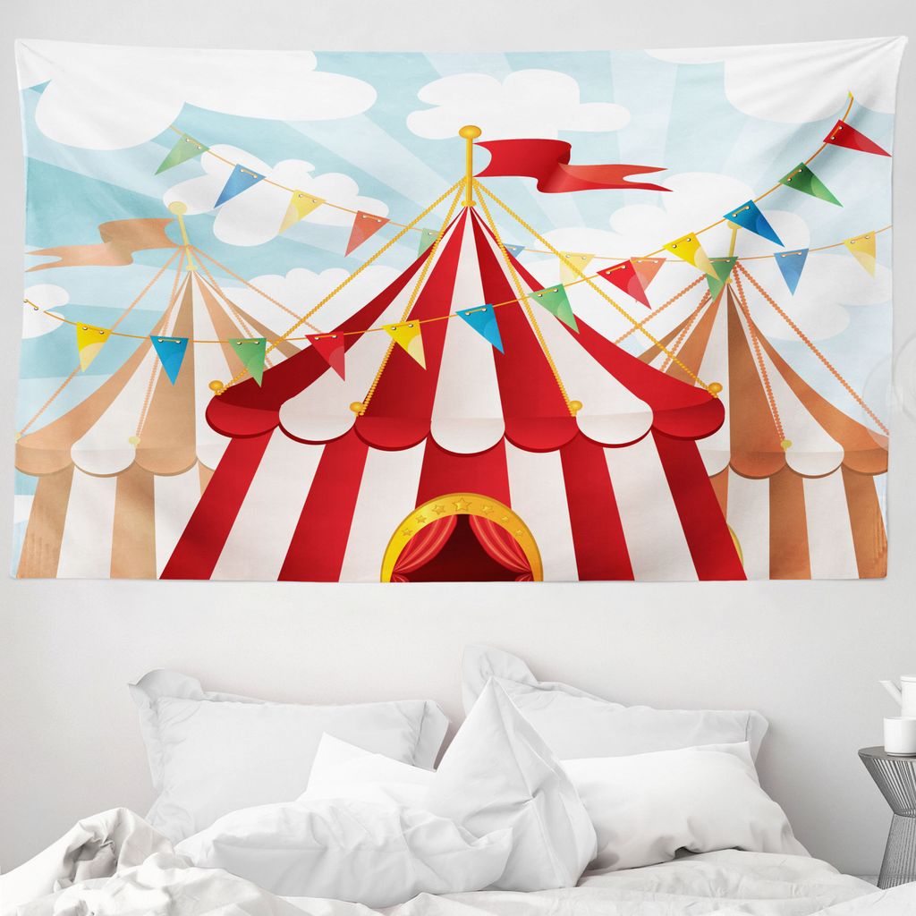 ABAKUHAUS Zirkus Wandteppich, Circus bewölkt Sonne Himmel aus Weiches Mikrofaser Stoff Waschbar ohne Verblassen Digitaldruck, 230 x 140 cm, Weiß ...