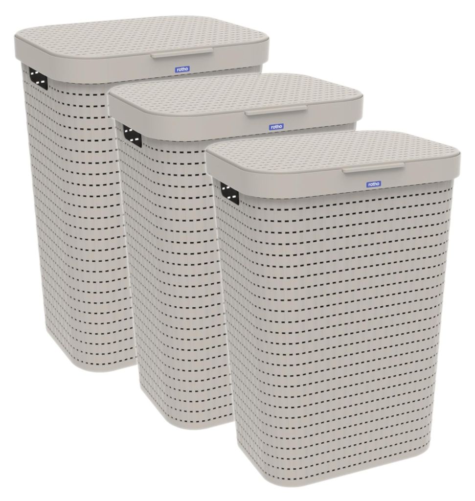 Rotho 3er-Set Wäschesammler 55 L Country  - Wäschekorb groß Produktbild 