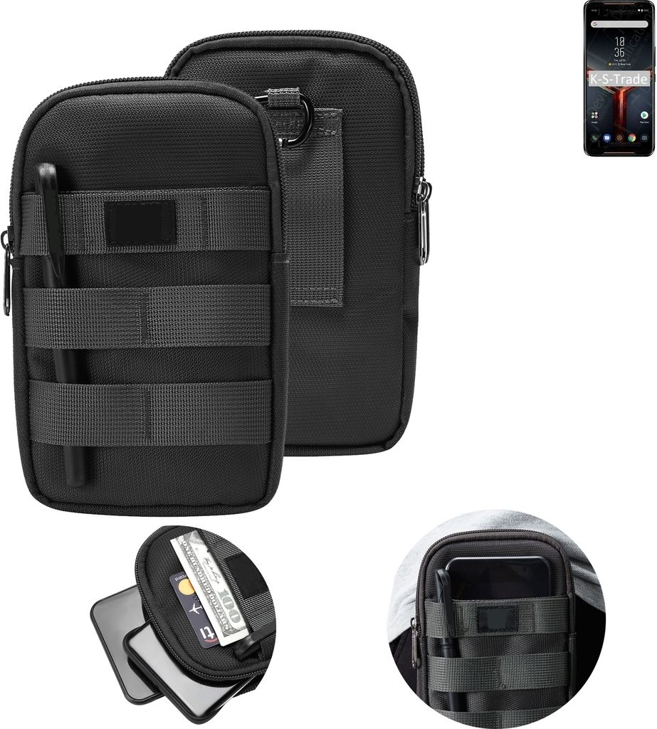 K-S-Trade Holster Gürtel Tasche kompatibel mit Asus ROG Phone II Handy Tasche Schutz Hülle dunkel-grau viele Fächer, 1x