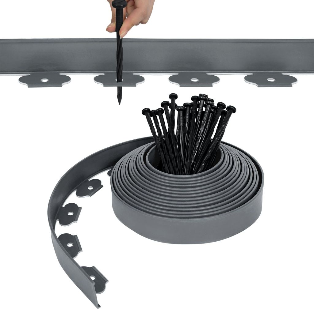 JOIEYOU Rasenkante Beeteinfassung Kunststoff 10m Gartenumrandung Streifen Design Beetumrandung mit 30 Bodennägel Rasenkantenrollen, Flexible Schne...
