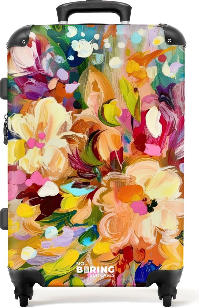 NoBoringSuitcases.com Großer Koffer - Gemälde - Ölfarbe - Blumen - Regenbogen - Kombinationsschloss TSA - Hartschalen Trolley 4 Rollen - 72 li...