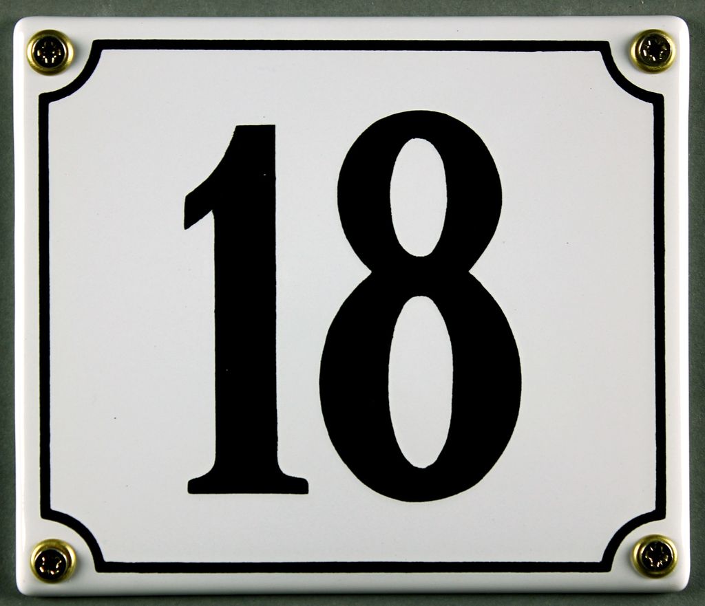 Hausnummernschild 18 weiß 12x14 cm  Schild Emaille Produktbild 