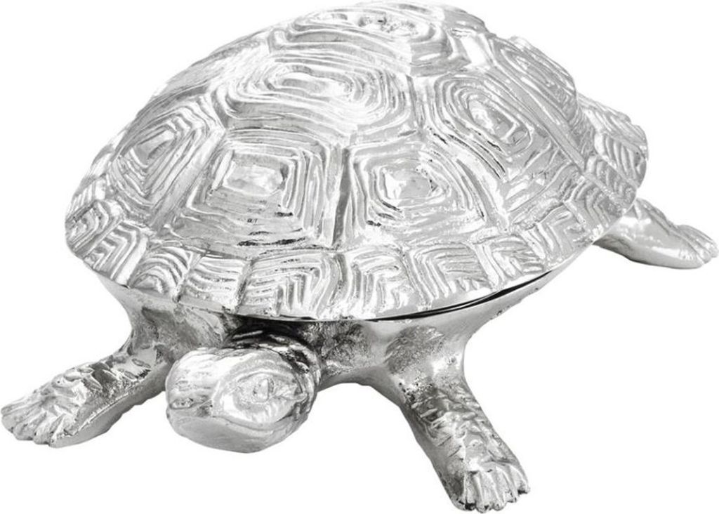 Casa Padrino Luxus Schatulle mit Deckel Schildkröte Messing vernickelt 19,5 x 10,5 x H. 6,5 cm - Luxus Dekoration