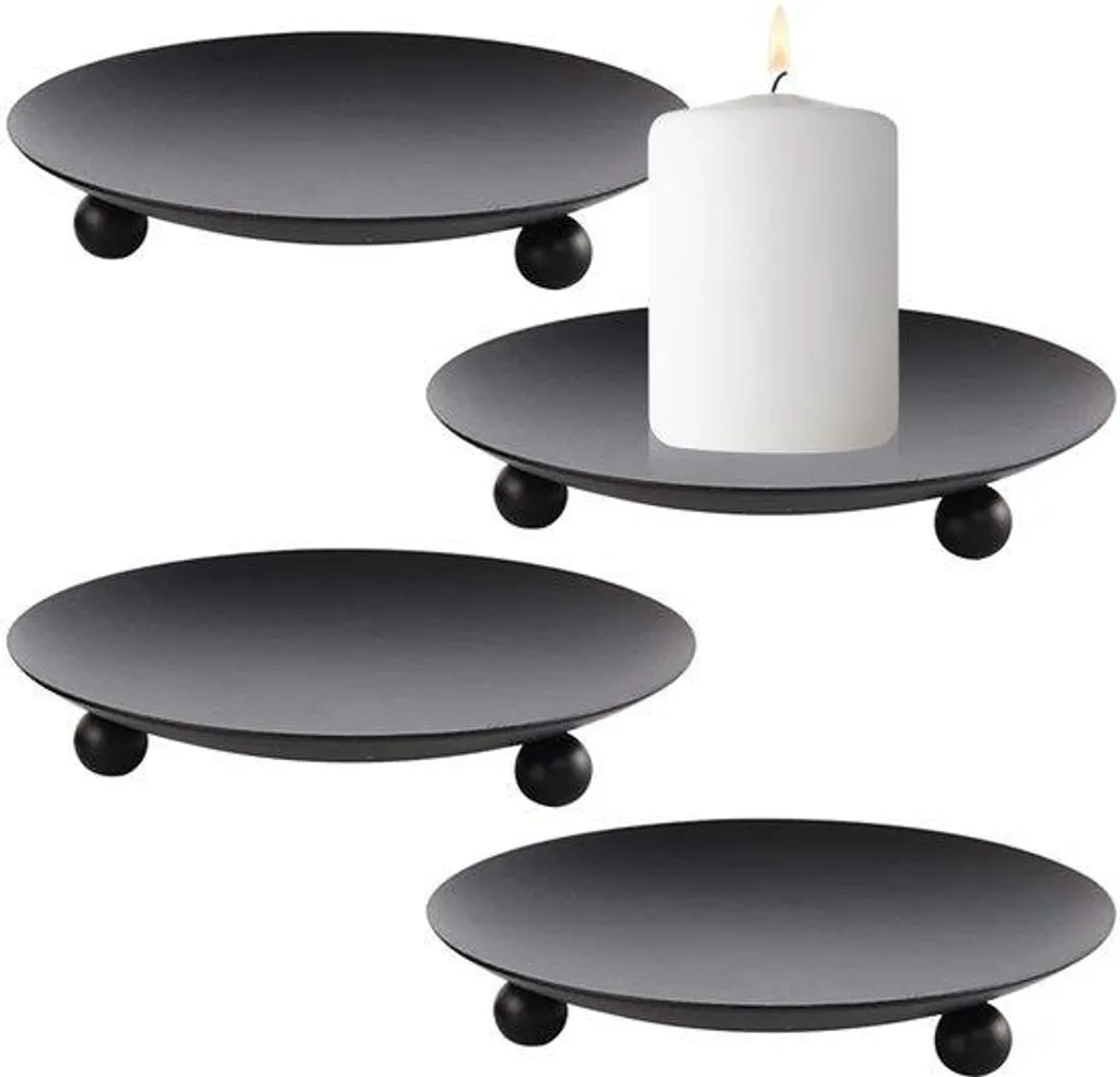 Bougeoirs noirs design minimaliste en métal durable, format 9,5x1,5 cm