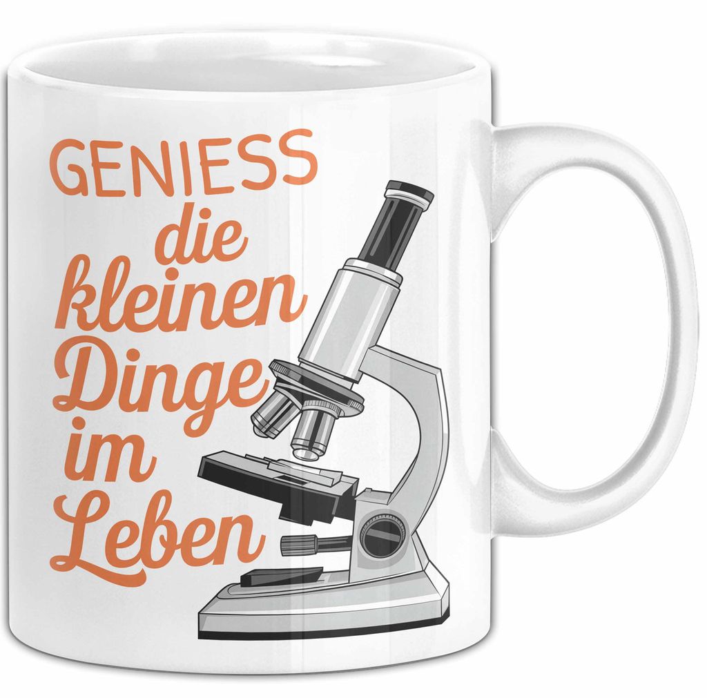 Biologielehrer Unterricht Tasse Geschenk Lustige Geschenkidee Spruch Genieß Die Kleinen Dinge Im Leben (Weiß)