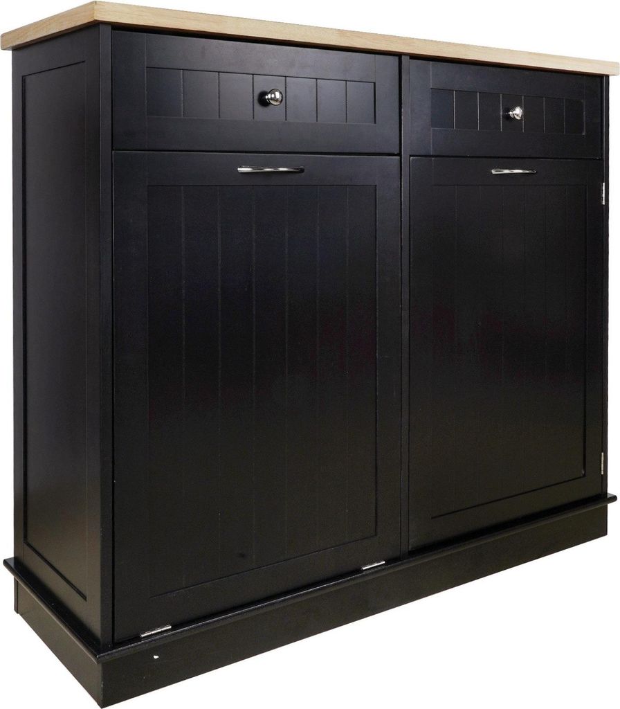 Kuechen-Muellschrank 100x35.5x90cm MDF mit Gummibaum-Furnier Versteckter Abfallbehaelter Zwei Schubladen Stauraumschrank Modernes Kuechenmoebel Sch...