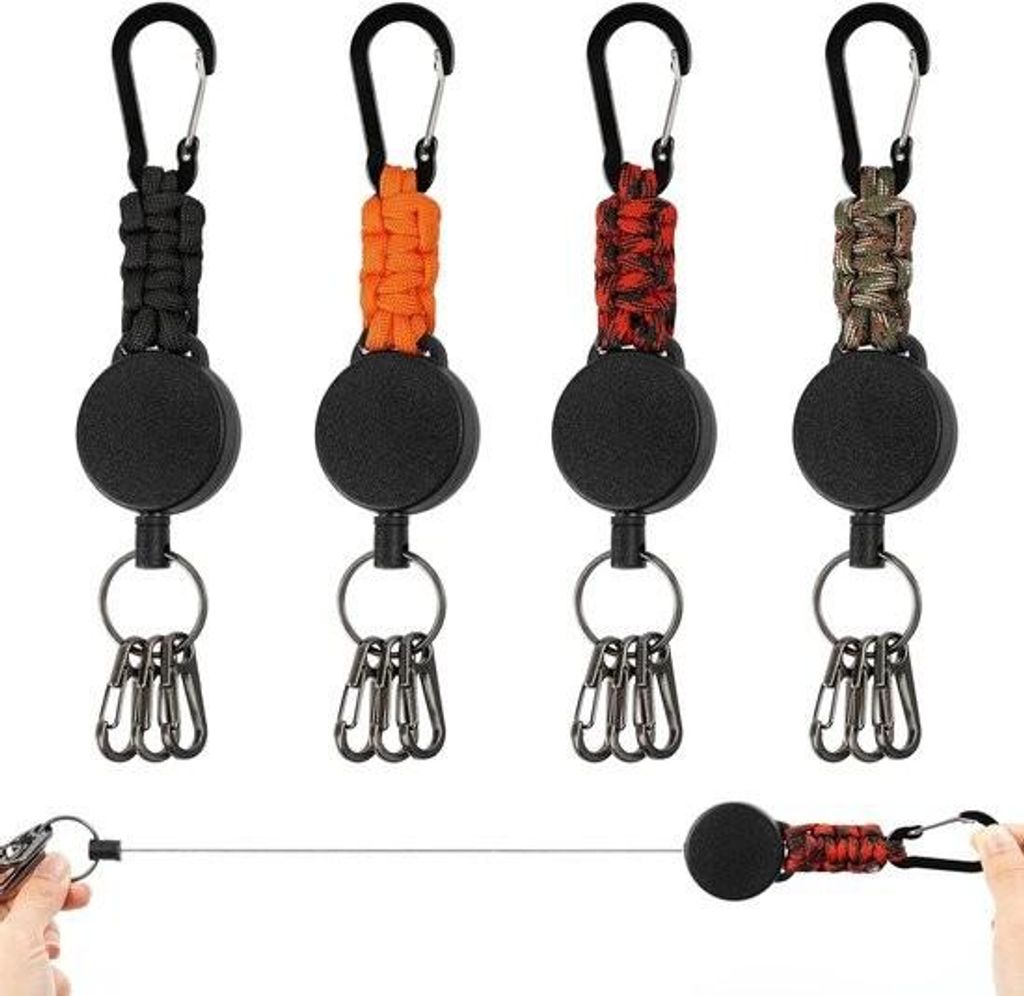 Einziehbarer Schlüsselanhänger – Einziehbarer Schlüsselanhänger mit Paracord – 4er-Pack