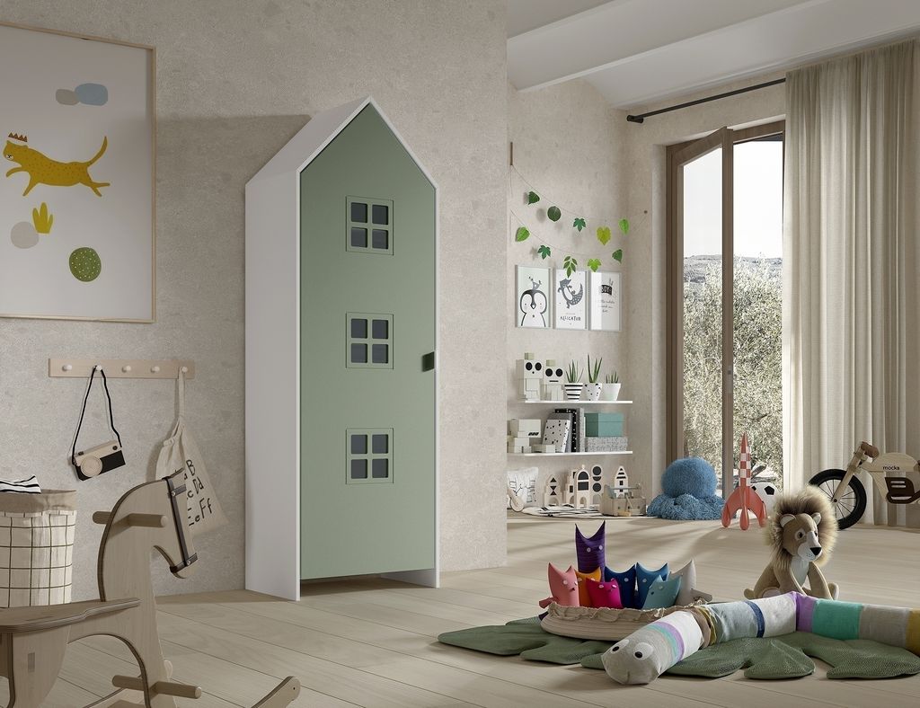 Kleiderschrank >CASAMI BRUGES< in Weiß/Grün lackiert - 57,6x171,3x37 (BxHxT)