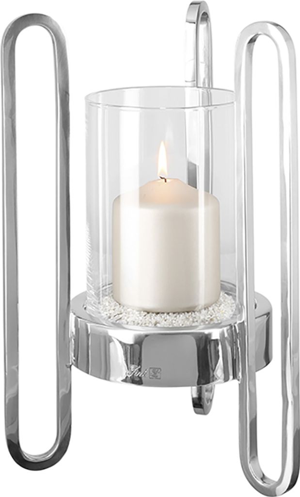 Fink CHALI, Windlicht mit Glas, Edelstahl, vernickelt, glatt, silberfarben, H. 35 cm, D. 26 cm Höhe: 35.00 cm Durchmesser: 25.50 cm 146176