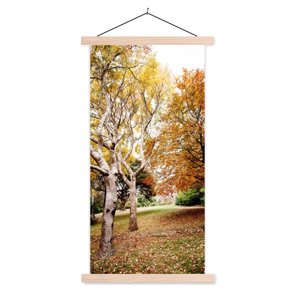 MuchoWow Textilposter Herbst - Bäume - Laub - Natur 40x80 cm mit holzfarbenen Rahmen - Wohnzimmer