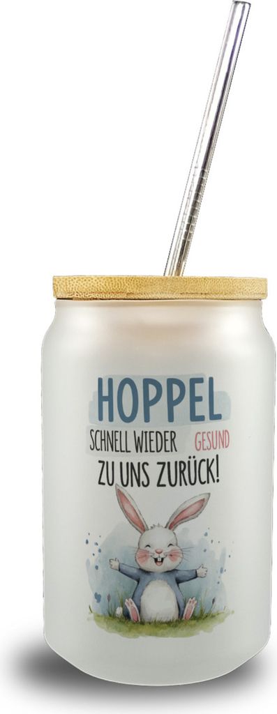 Hoppel schnell gesund zurück Trinkglas mit Bambusdeckel - Hase auf der Wiese