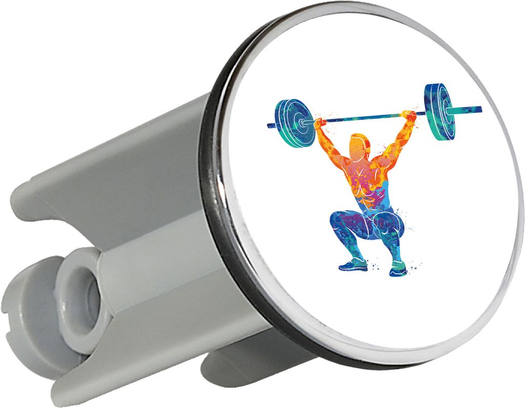 Huuraa Waschbeckenstöpsel Gewichtheber Powerlift bunte Silhouette 4cm höhenverstellbar Abflussstopfen Geschenkidee