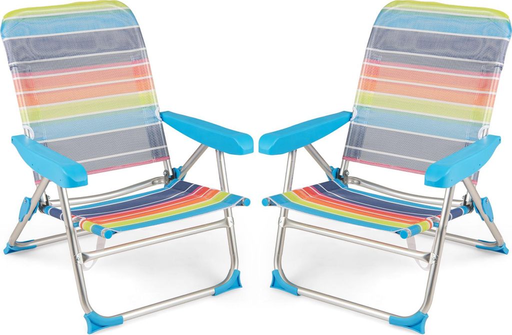 COSTWAY 2er Set Strandstühle klappbar leicht, Campingstühle mit verstellbarer Rückenlehne & Armlehnen, Klappstühle, Outdoor-Stühle bis 150kg