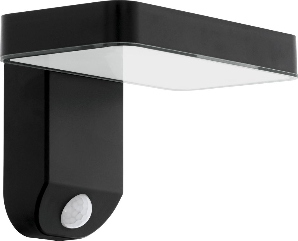 EGLO LED Außenleuchte Pastion, 1 flammige Außenlampe mit Bewegungsmelder, Solar-Wandlampe aus Kunststoff in Schwarz, warmweiß, Eckmontage möglich