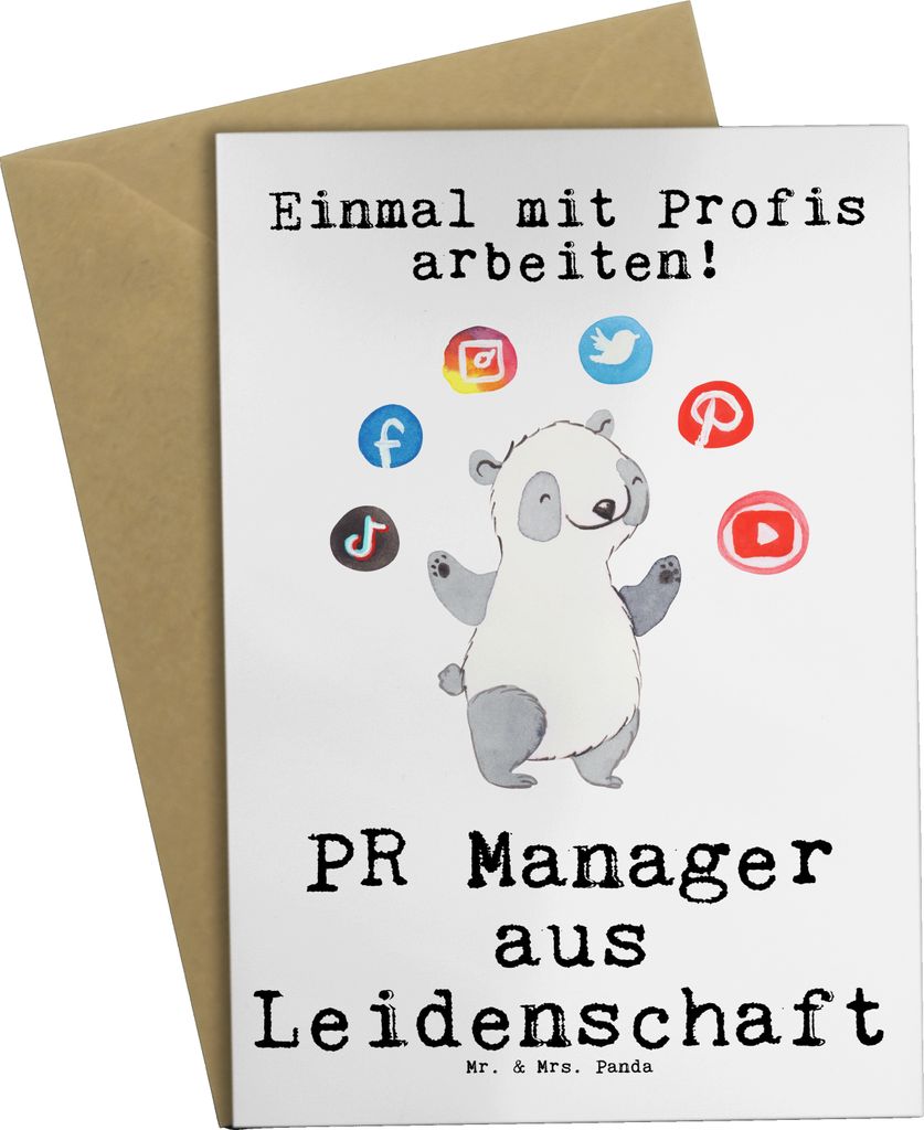 Mr. & Mrs. Panda Grußkarte PR Manager Leidenschaft - Weiß - Geschenk, Grußkarten, osterkarte, dankeskarten, einladungskarten, weihnachtskarten