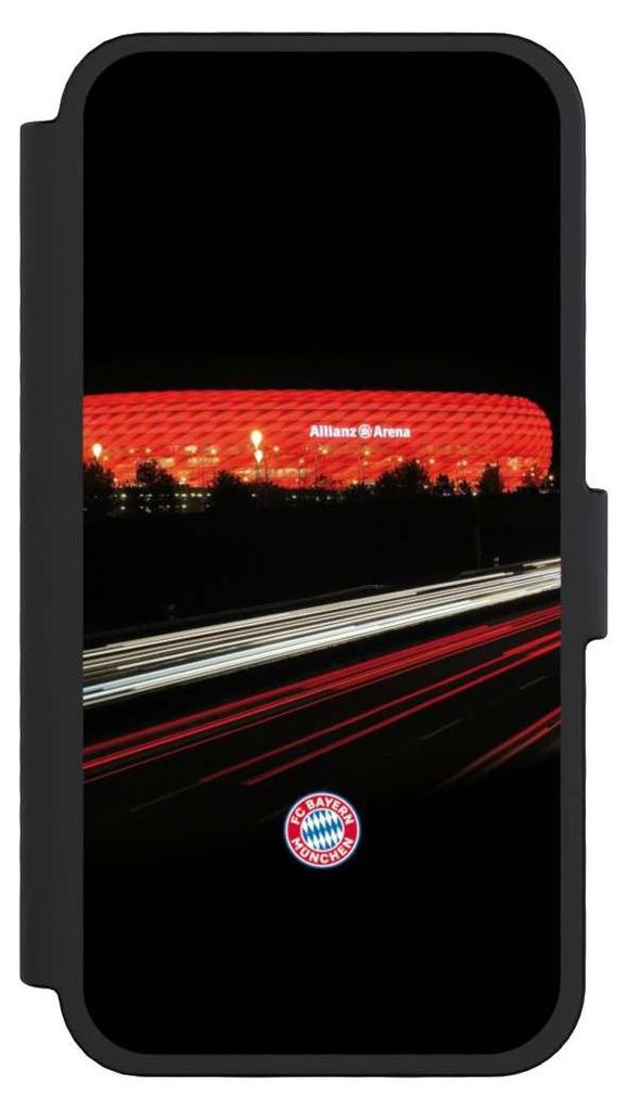NIVOCASE Klapphülle für Apple iPhone 16 Pro Handyhülle aus Kunst Leder NIVOflip schwarz FC Bayern München FCB Stadion