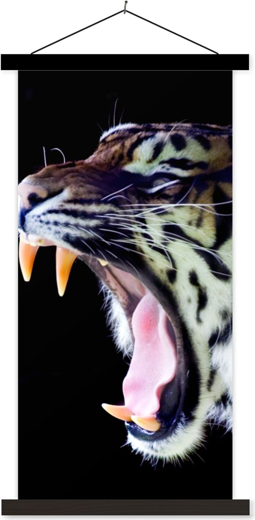 MuchoWow Textilposter Tiger - Zähne - Porträt 40x80 cm mit schwarzem Rahmen - Wandemalerei