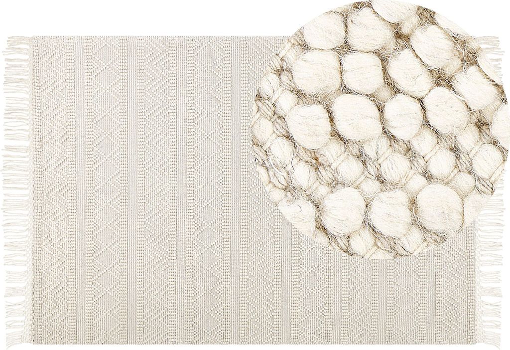 BELIANI Teppich Beige Wolle 160 x 230 cm mit Quasten Handgewebtes Wohnzimmer Schlafzimmer Boho Modern