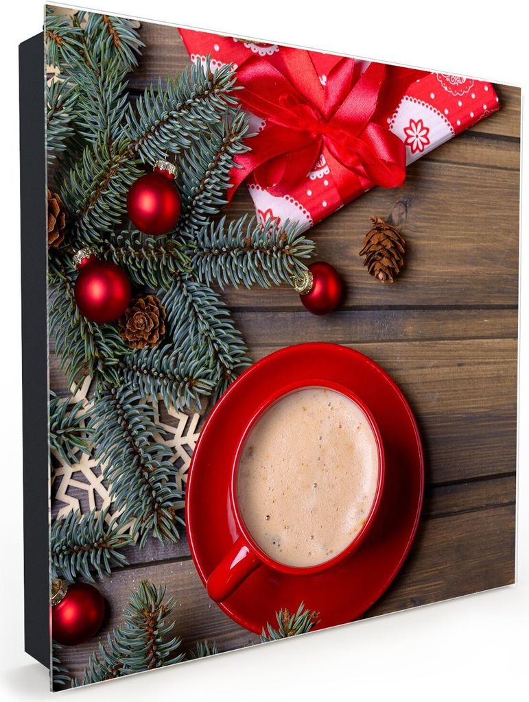 Nachbildung-Schlüsselkasten, Magnetpinnwand und Memoboard mit Glasfront Motiv Kaffee zur Weihnachtszeit