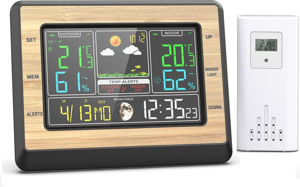 Kabellose Wetterstation, Innen- und Aussenthermometer, 6-Zoll-Farbbildschirm, digitales Wetterthermometer mit Wettervorhersage, Temperatur, Luftfeu...