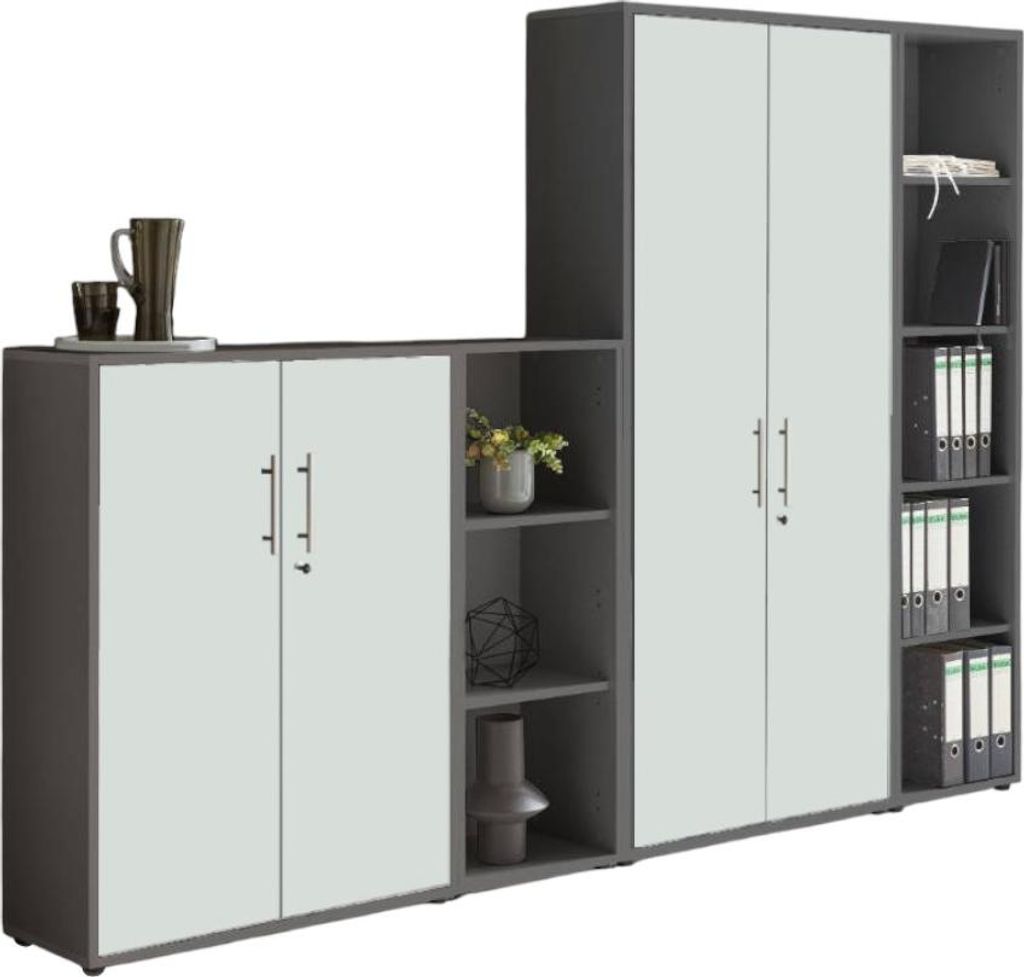 Aktenschrank TABOR 4 in anthrazit / weiß matt, Schrankwand, Büroschrank, abschließbar, Metallgriffe