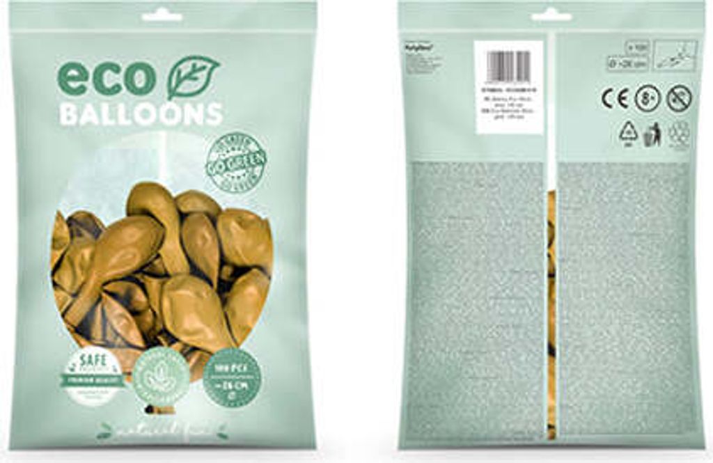 Öko-Luftballons 26cm metallic, gold (1 Packung / 100 Stück) Produktbild 