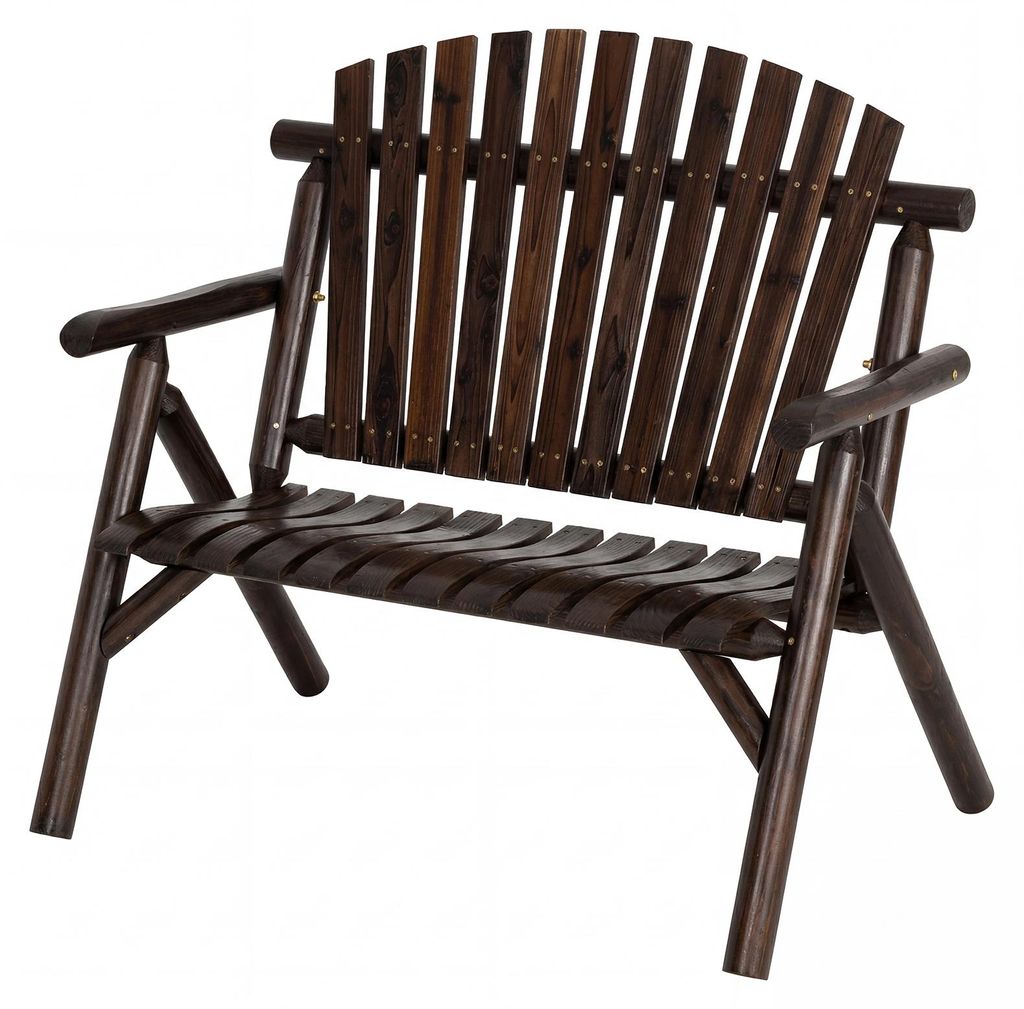COSTWAY 2-Sitzer Gartenbank Holz, Holzbank wetterfest, Sitzbank mit Armlehnen, Balkonbank bis 300 kg belastbar, Terrassenbank, Parkbank Braun