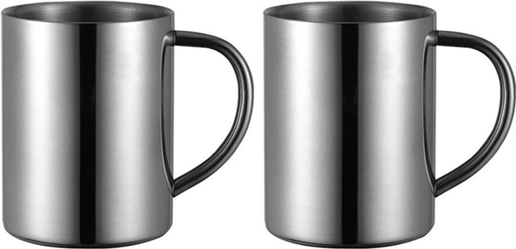 Camping-Kaffeebecher, unzerbrechlicher doppelwandiger Edelstahlbecher mit Henkel, 2er-Set