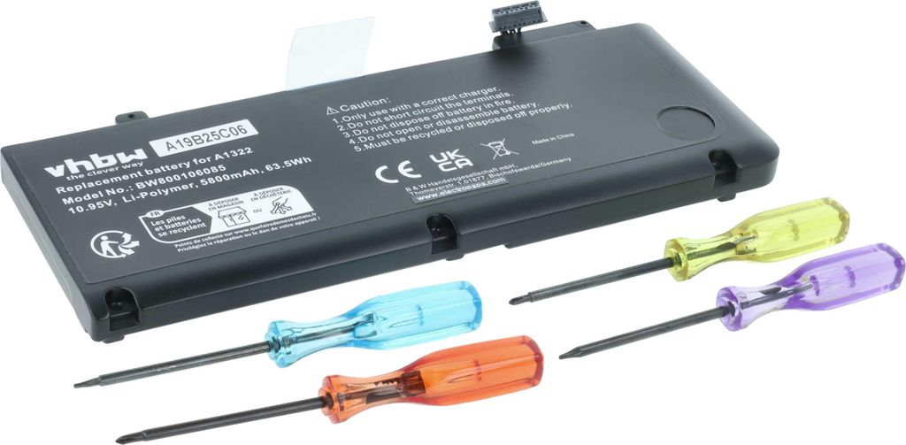 vhbw Akku kompatibel mit Apple Macbook Pro 13" MB991CH/A, 13" MB991*/A, 13" MB991J/A, 13" MB991LL/A Notebook (5800 mAh, 10,95 V, Li-Polymer)