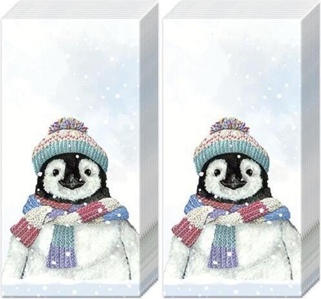 2x 10 Taschentücher Kevin - Niedlicher Pinguin in Winterbekleidung