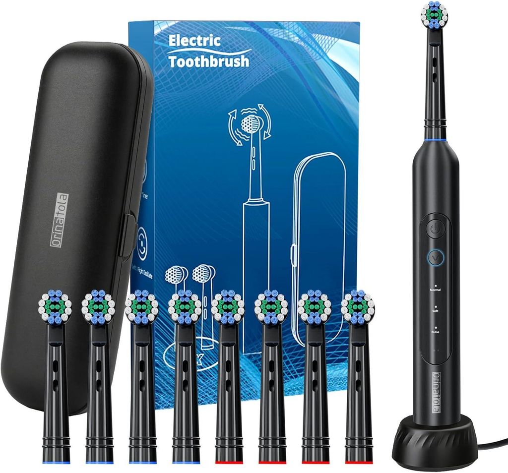 Elektrische Zahnbürste mit 8 Bürstenköpfen, 3 Modi, 8800 VPM Schalltechnologie, USB-Ladung, Timer, Reiseetui, IPX7 wasserdicht