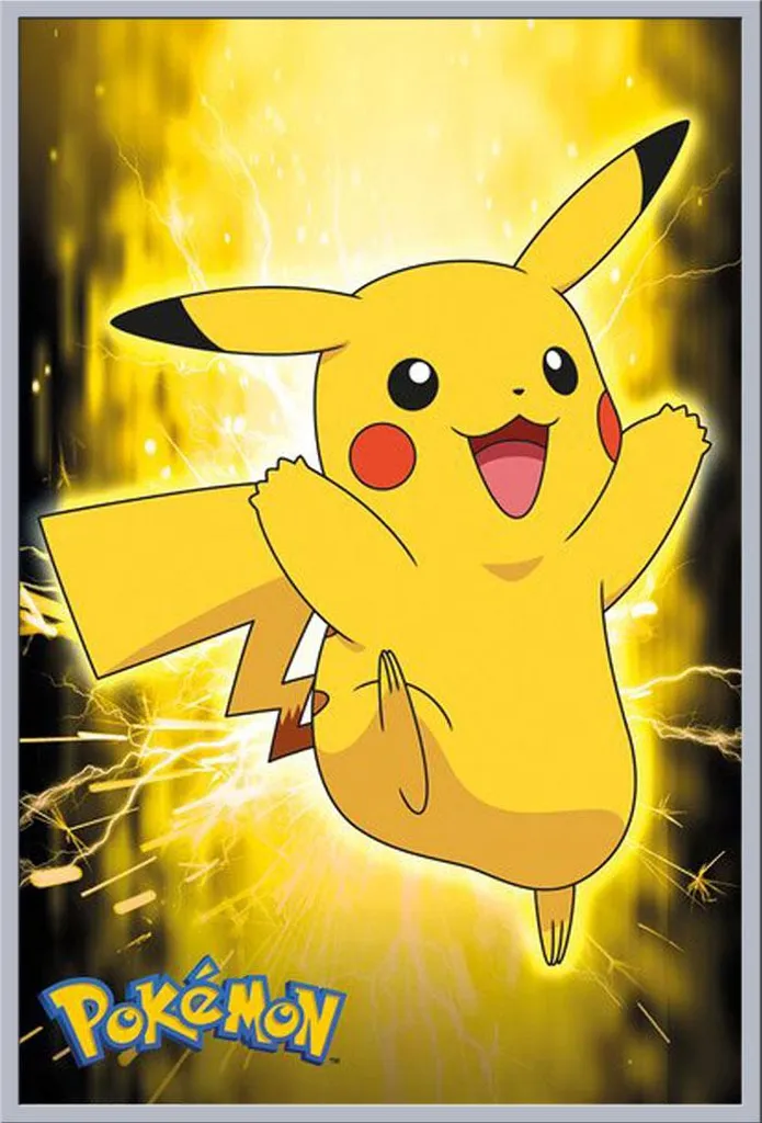 Affiche Pokémon Pikachu avec Cadre de Protection Argenté Shinsuke