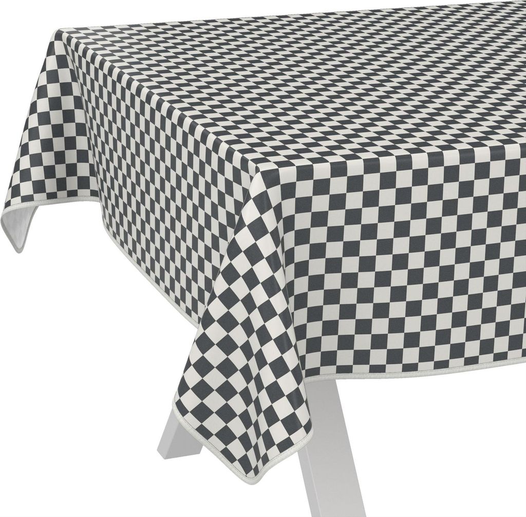 Tischdecke oldscool Karo Grau 160x120cm mit Band-Kante Wachstuch abwaschbar