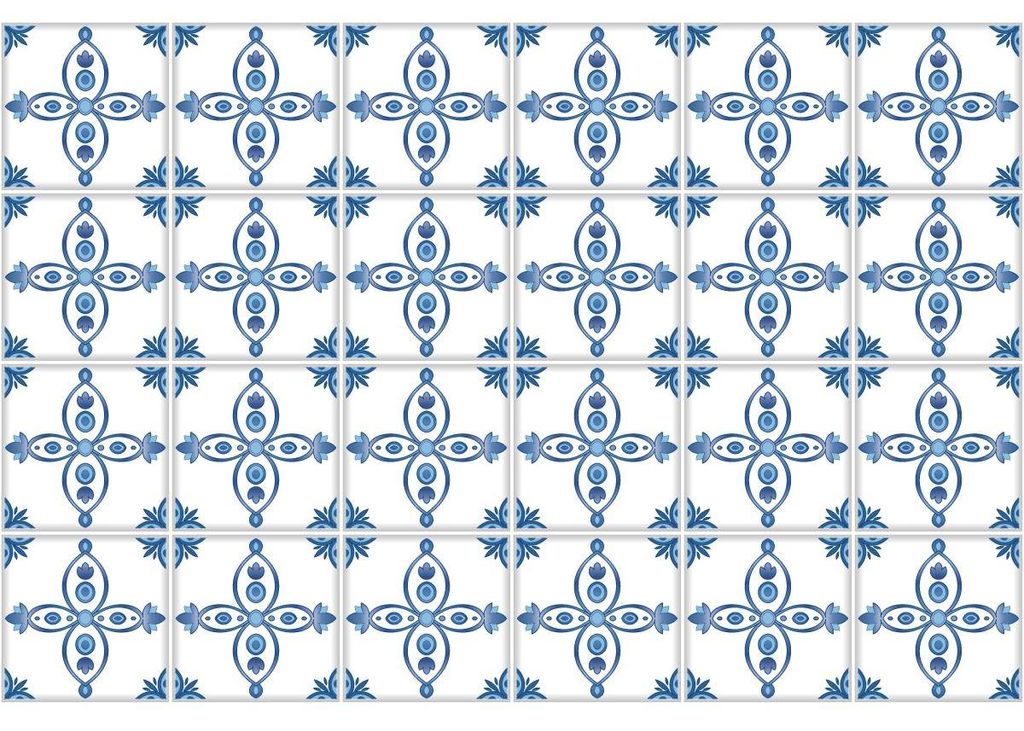 Selbstklebende Fliesenaufkleber für Küche und Bad – 24 Aufkleber im Delfter und Dordrechter Zementfliesen-Design – 24 Aufkleber 10 x 10 cm