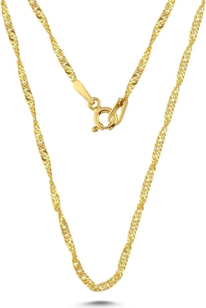 Collier Singapour argent 925 doré 45 cm - Chaîne robuste qui ne noircit pas