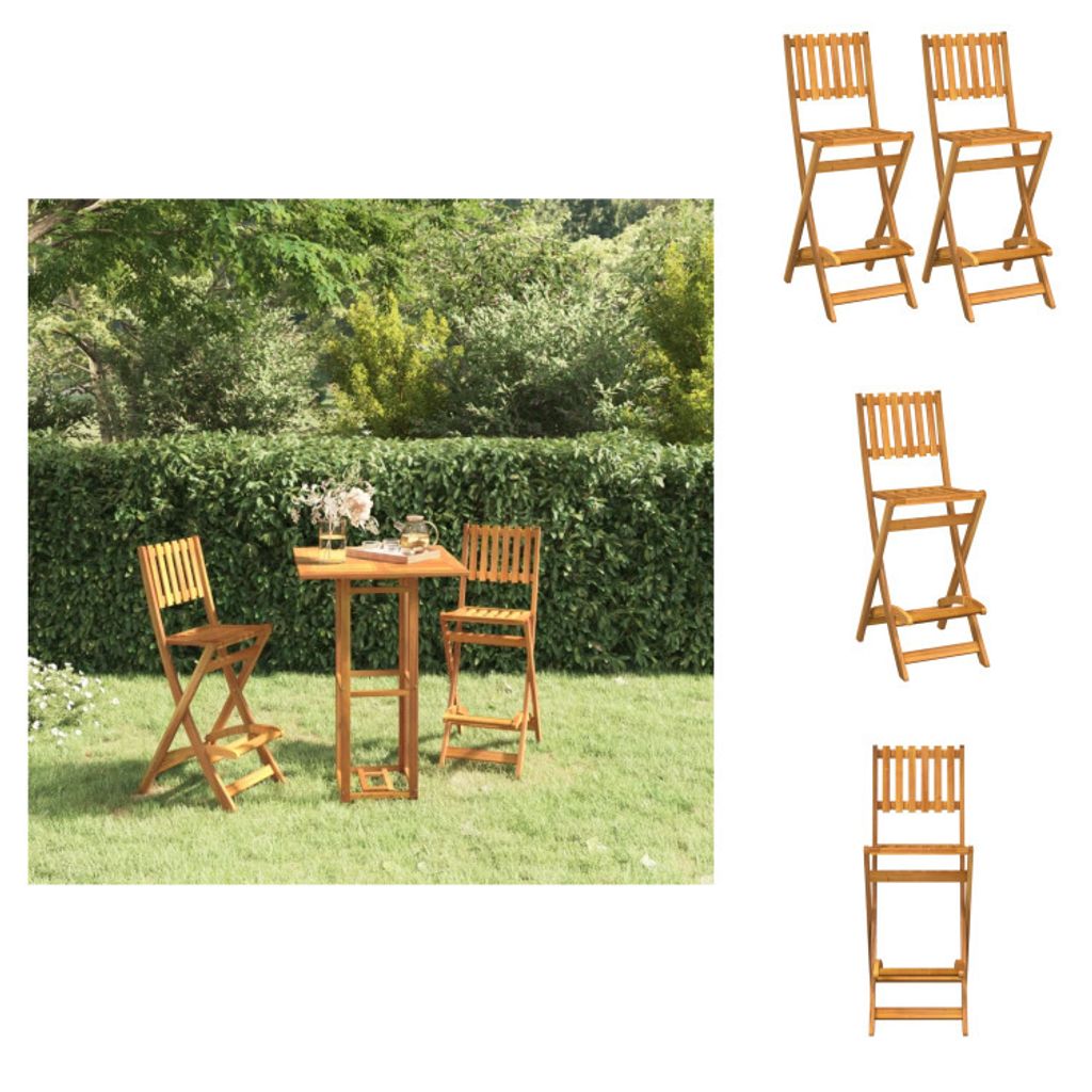 vidaXL Garten-Barhocker 2 Stk. Klappbar Massivholz Akazie - Gartenstühle