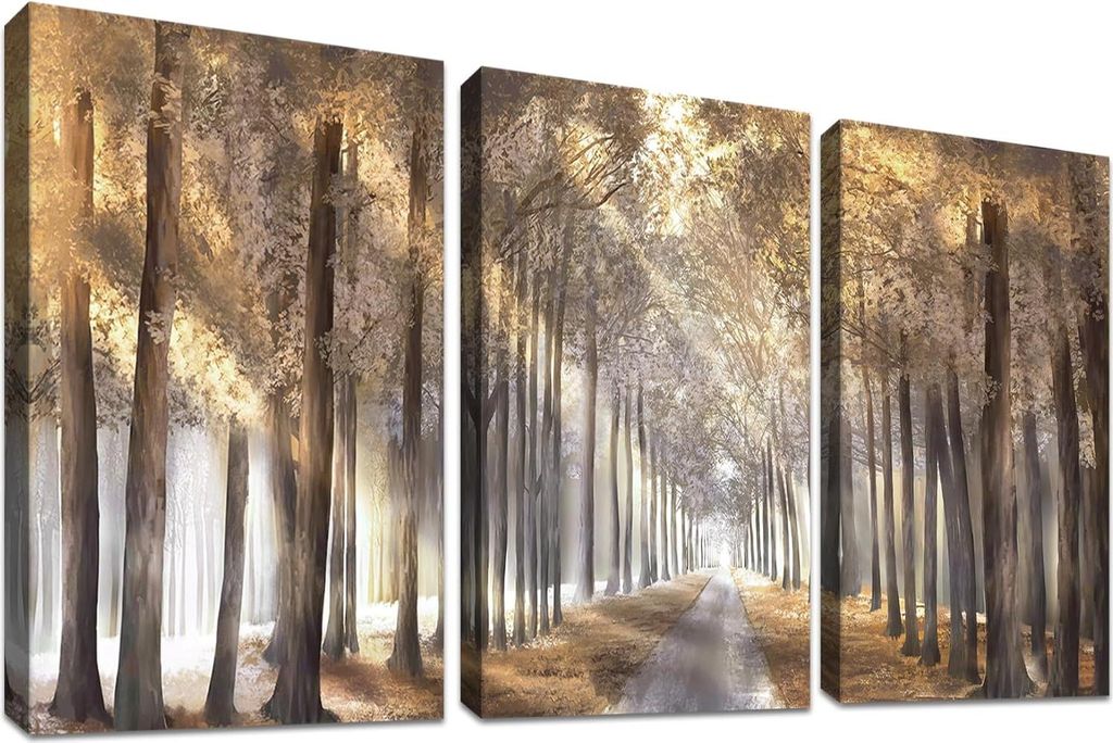 Wandbild Holzrahmen Dekoration 3 Stück 40x60 cm Sunny Forest