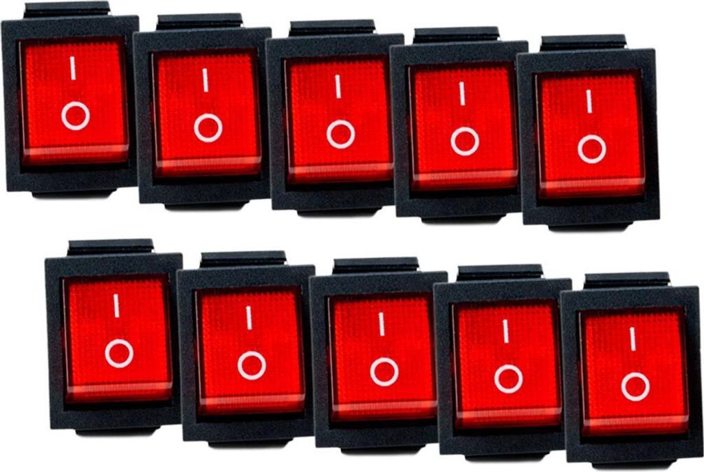 Wippschalter Gummikappe eckig rot/grün beleuchtet - Art: Wippschalter ohne Schutzkappe - Menge: 10