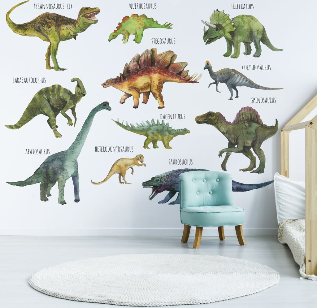 Muralo XXL Vlies FOTOTAPETE Aquarell DINOSAURIER 3D Effekt Genres (B) 460 cm x (H) 300 cm Tapete Wandtapete KINDERZIMMER SPIELZIMMER 4821