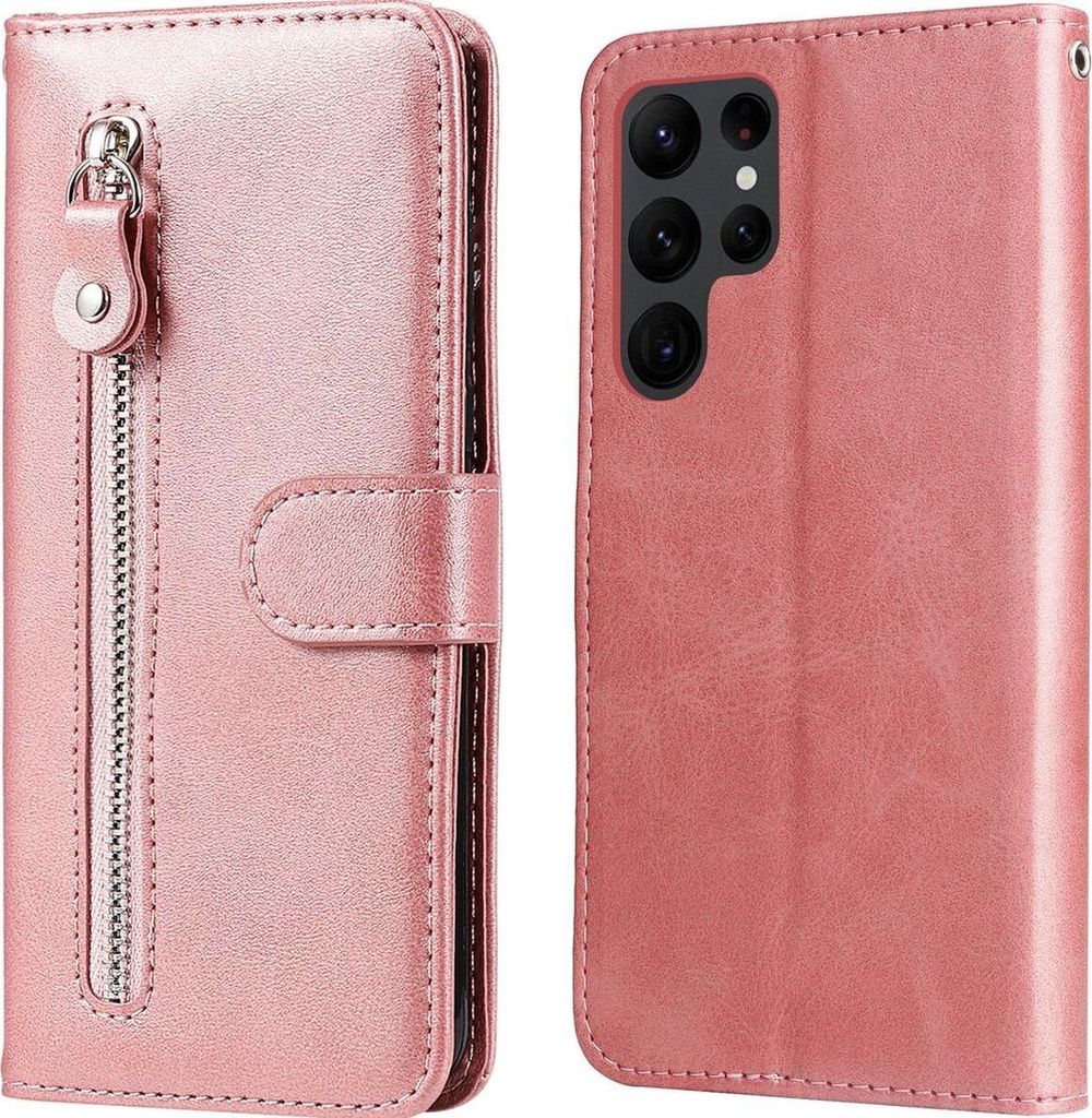 Mobigear Zipper Samsung Galaxy S23 Ultra Hülle Klapphülle Geldbörse - Roségold