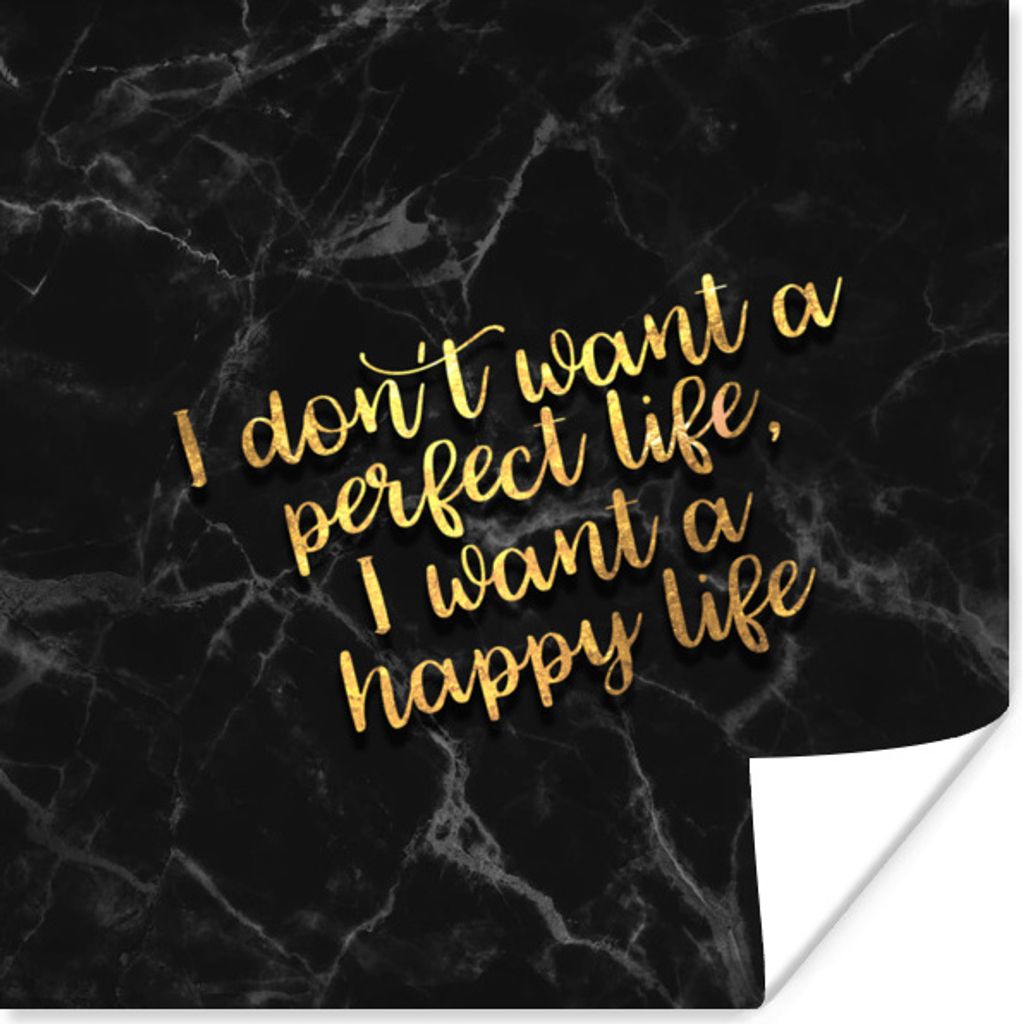 MuchoWow Poster Zitate - Glücklich - Gold - Marmor 100x100 cm - Babyzimmer