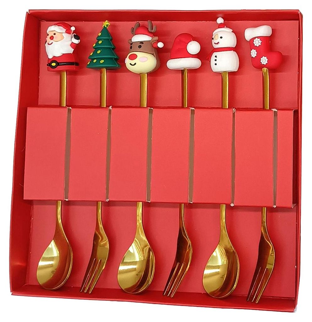 Weihnachtslöffel-Set aus Edelstahl mit Baum-, Weihnachtsmann- und Sternenmotiv, Kaffeerührlöffel, festliche Küchenutensilien, inklusive Geschen...