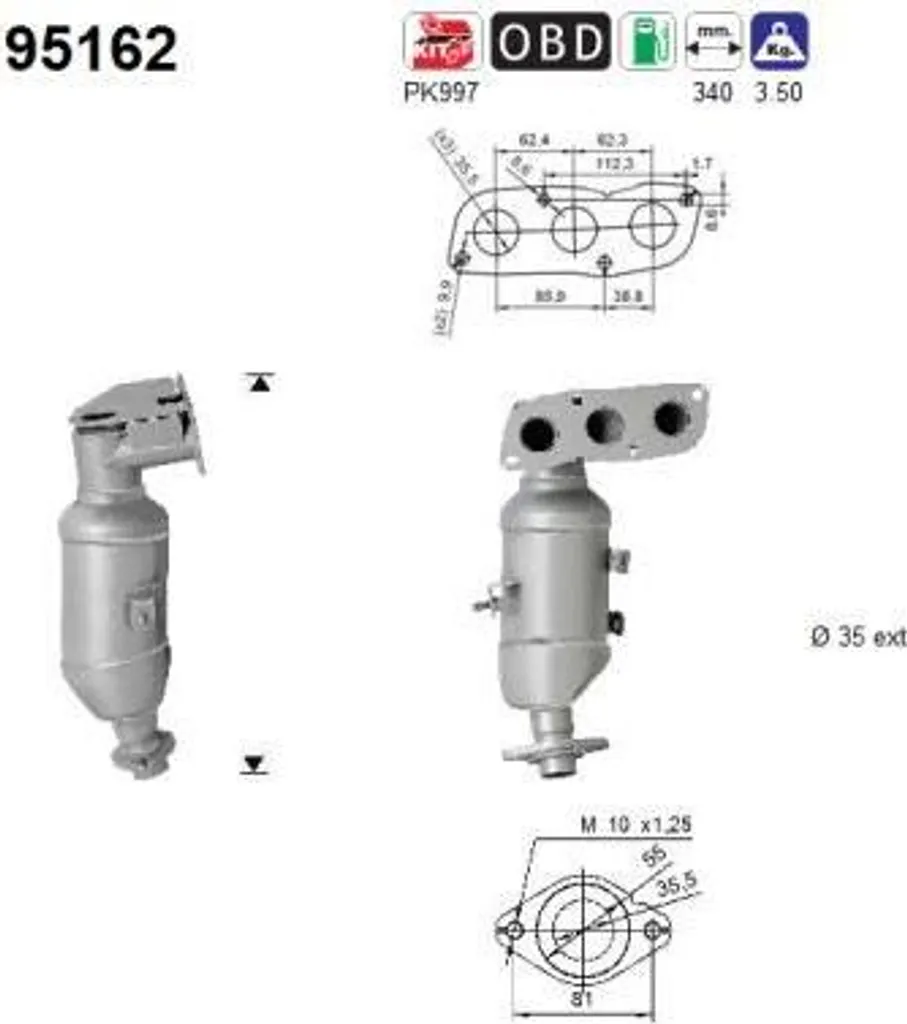 Pot Catalytique AS 95162 Haute Performance pour Yaris - Standard Origine