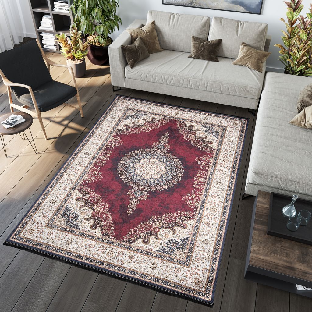 Teppich Fransen Wohnzimmer Schlafzimmer Kurzflor Modern Design Beige Braun Schwarz 140 x 200 cm