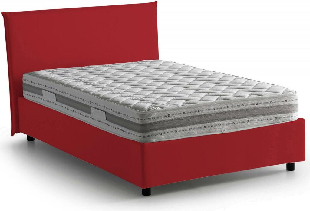 Quadratisches und halbes Bett Dacer, Containerbett mit Stoffbespannung, 100% Italy, Frontöffnung, passend für Matratze Cm 120x190, Rot