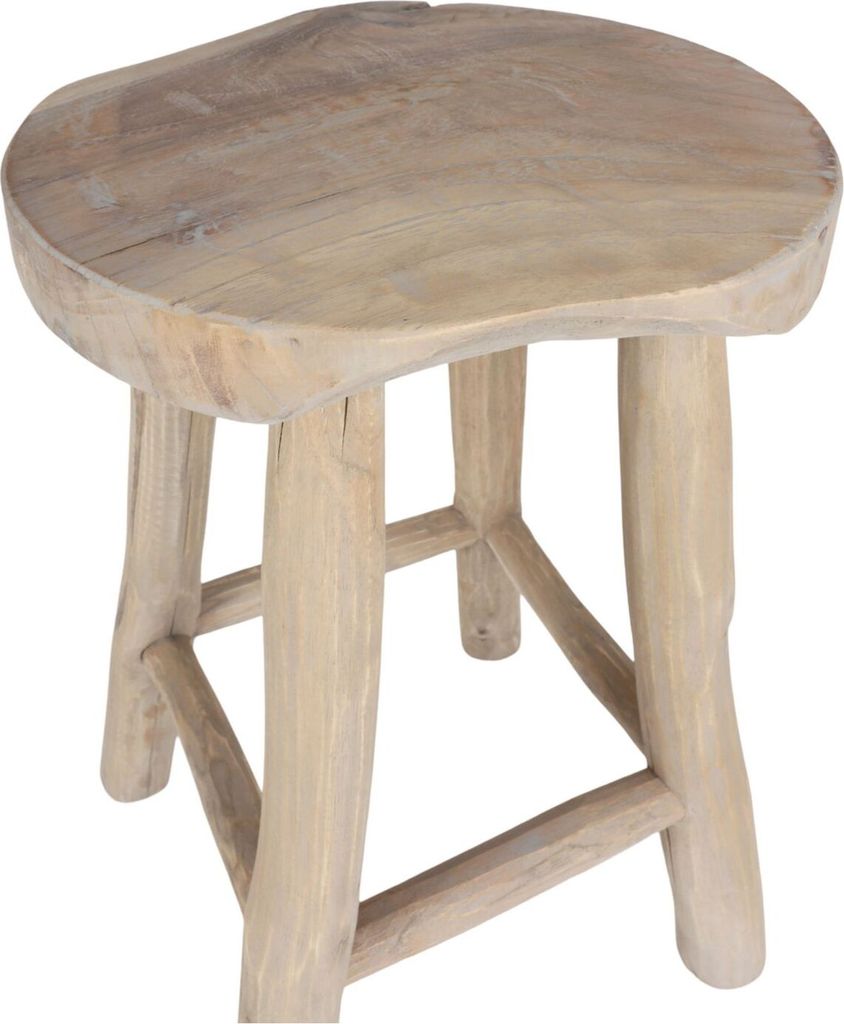 Rustikaler Teakholz Hocker Sitzhocker Holzhocker Produktbild 