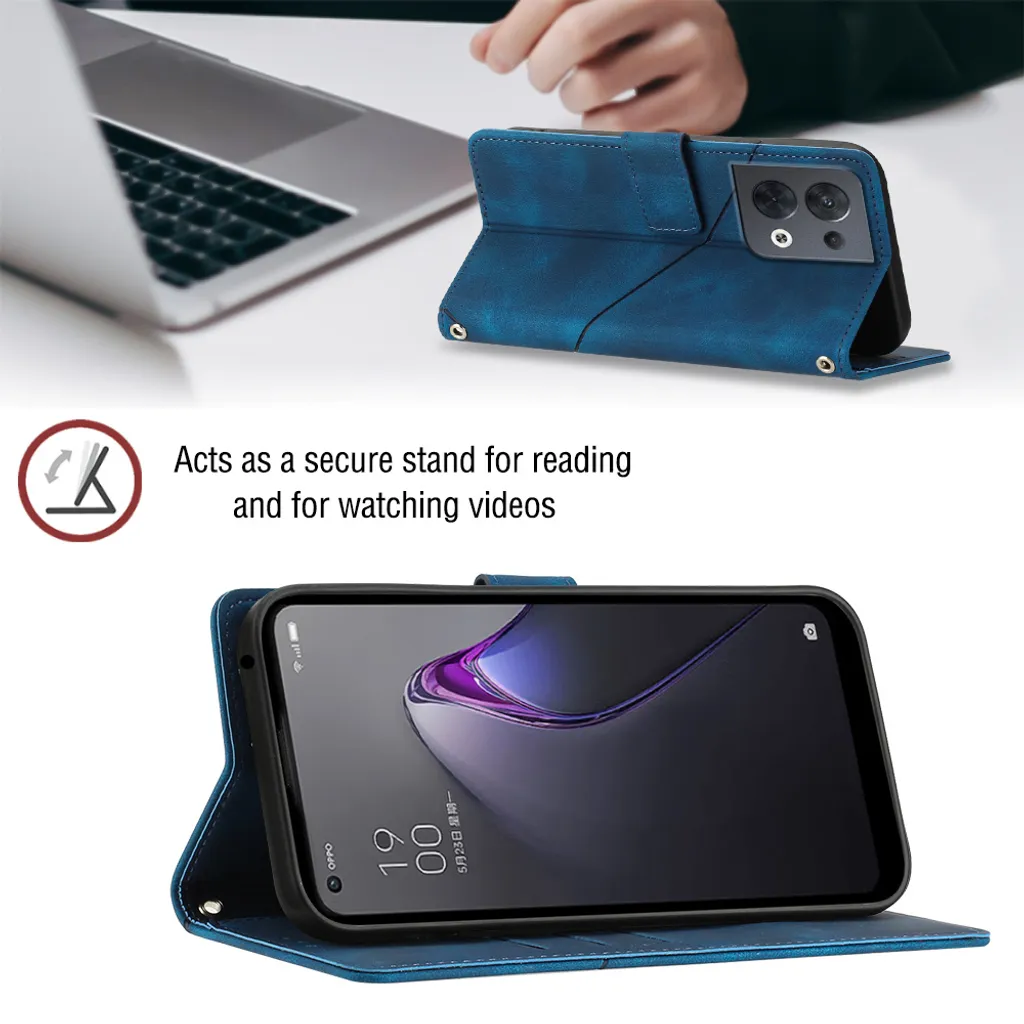DESSEN Cover Per OPPO Reno8 5G: Custodia A Portafoglio In Pelle PU Con Slot Per Carte, Supporto E Chiusura Magnetica (blu)