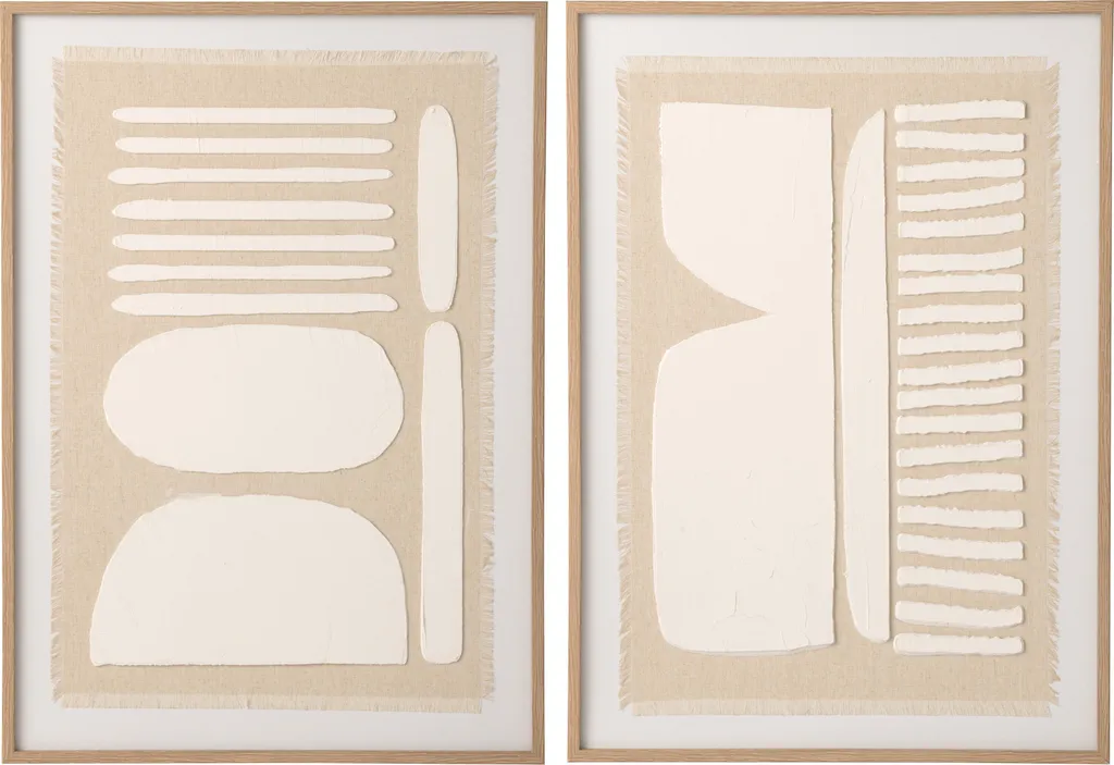 J-Line Décoration Murale Abstract en Toile Naturelle et Blanc - Lot de 2